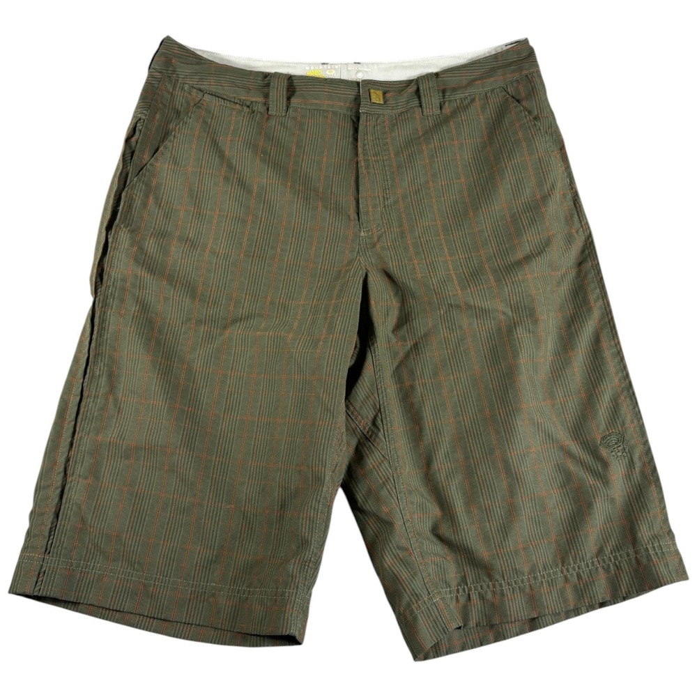 Mountain Hardwear Hiking Shorts Men 36 Green Orange Plaid Durable Rugged Outdoor